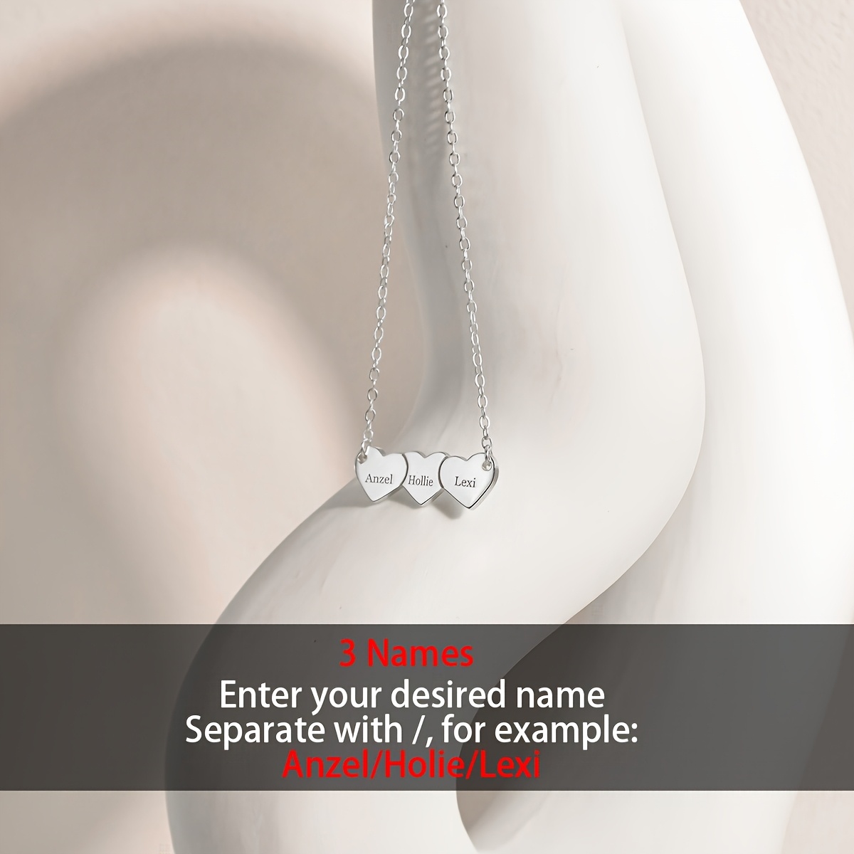 Personalized Multiple Love Heart Name Pendant Necklace — Custom Family Gift
